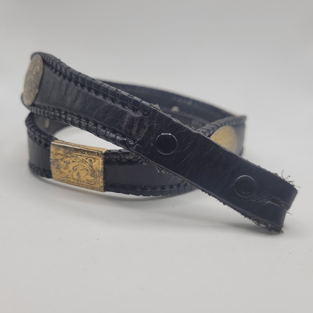 VTG Black Leather Belt 28 Western Cowgirl Concho Whipstitch Rodeo Mexico Cowboy
